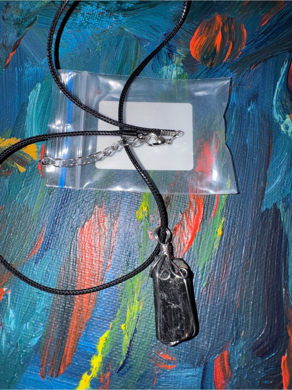 Black Tourmaline handcrafted wire wrapped Pendant with Necklace cord.